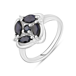 Sterling silver ring with sapphire 1.31ct, fianites