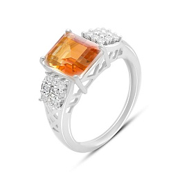 Срібна каблучка із золотим кварцом 3.657ct, фіанітами