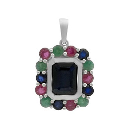 Срібна підвіска з сапфіром 0.882ct, смарагдом, рубіном