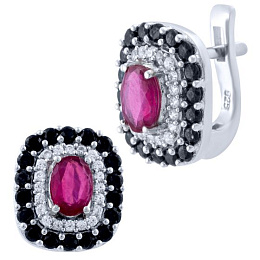Silver earrings with a 4.575-carat ruby and a sapphire