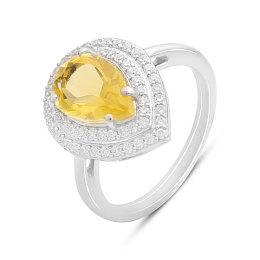 Silver ring with a 2.302ct nano citrine and cubic zirconia
