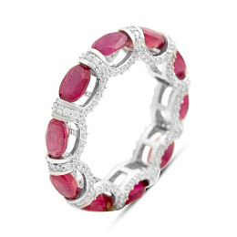 Серебряное кольцо с рубином 8.664ct, фианитами