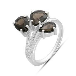 Silver ring with rauchtopaz (smoky quartz) 3.192ct, phianites