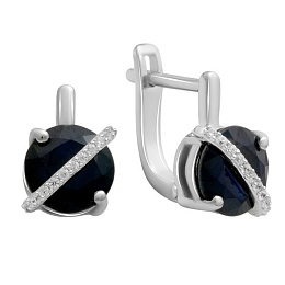 Серебряные серьги с сапфиром 5.581ct, фианитами