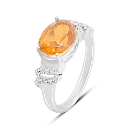Срібна каблучка із золотим кварцом 2.663ct, фіанітами