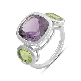 Silver ring with amethyst, chrysolite