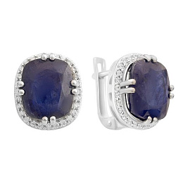 Sterling silver earrings with 14.84ct sapphire, pave diamonds