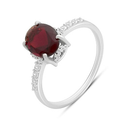 Серебряное кольцо с гранатом nano, фианитами