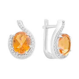 Срібні сережки із золотим кварцом, фіанітами