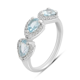 Серебряное кольцо с топазом 1.601ct, фианитами