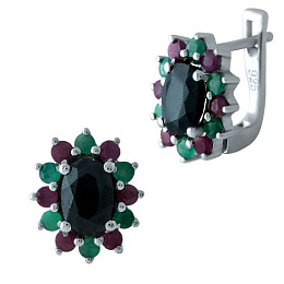 Silver earrings with 2.608ct emerald, sapphire, ruby