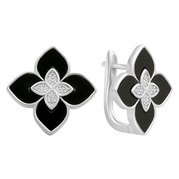 Silver earrings with onyx, fianites