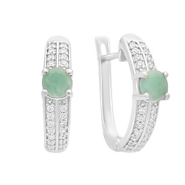 Срібні сережки зі смарагдом 1.528ct, фіанітами