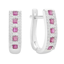 Серебряные серьги с рубином 1.455ct, фианитами