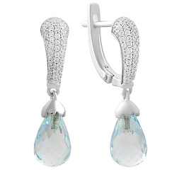 Серебряные серьги с топазом 9.483ct, фианитами