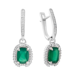 Серебряные серьги с агатом 3.132ct, фианитами