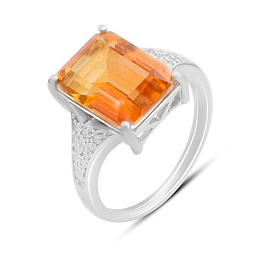 Срібна каблучка із золотим кварцом 7.153ct, фіанітами