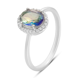 Silver ring with a 1.116-carat mystic topaz and cubic zirconia