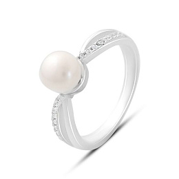 Silver ring with pearls, fianites