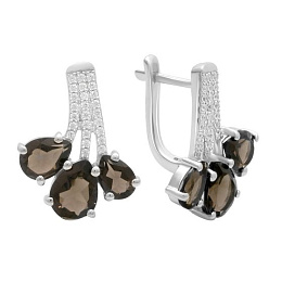 Silver earrings with rauchtopaz (smoky quartz) 6.183ct, phianites