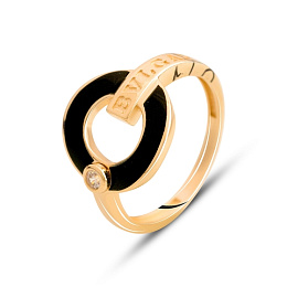Золотое кольцо с емаллю, фианитами 0.02ct