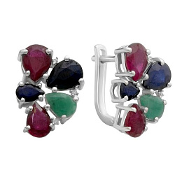Серебряные серьги с сапфиром 4.05ct, изумрудом, рубином