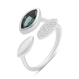 Серебряное кольцо с топазом Лондон Блю 1.283ct, фианитами