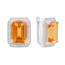Срібні сережки із золотим кварцом 18.54ct, фіанітами