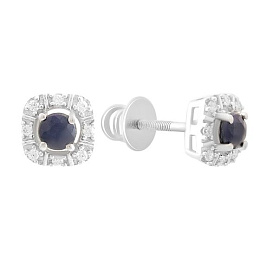 Серебряные серьги с сапфиром 1.028ct, фианитами