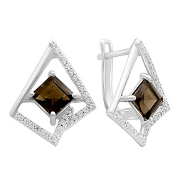 Серебряные серьги с раухтопазом (дымчатым кварцем) 2.694ct, фианитами