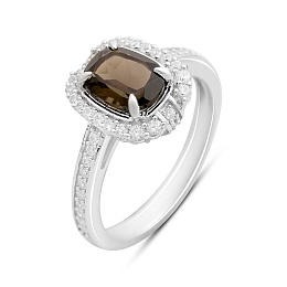 Серебряное кольцо с раухтопазом (дымчатым кварцем) 1.826ct, фианитами