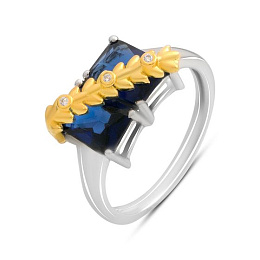 Срібна каблучка із сапфіром nano 2.148ct, фіанітами