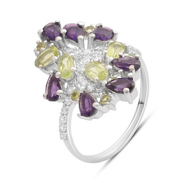Серебряное кольцо с аметистом 1.577ct, хризолітом
