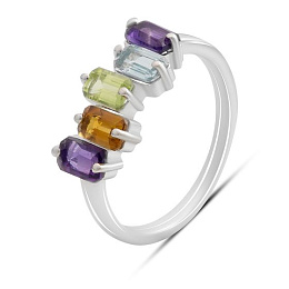 Silver ring with amethyst 1.55ct, citrine, chrysolite, topaz
