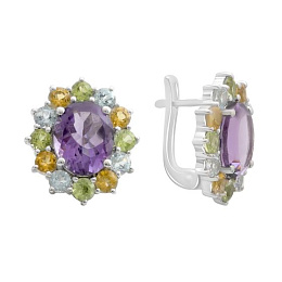 Серебряные серьги с аметистом 7.325ct, цитрином, хризолітом, топазом