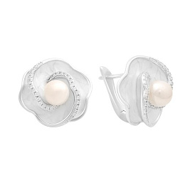 Silver earrings with pearls, mother-of-pearl