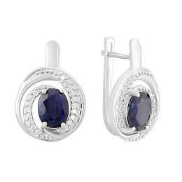 Silver earrings with sapphire 3.62ct, fianites