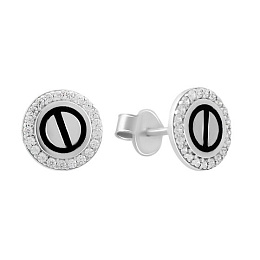Золоті сережки з фіанітами, емаллю 0.44ct