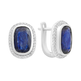 Срібні сережки з сапфіром 5.218ct, фіанітами