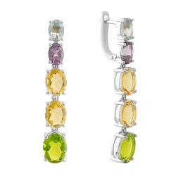 Silver earrings with amethyst, chrysolite, topaz, citrine