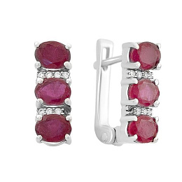 Серебряные серьги с рубином, фианитами