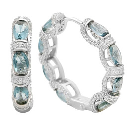 Срібні сережки з топазом Лондон Блю 8.12ct, фіанітами