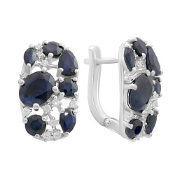 Sterling silver earrings with 7.608ct sapphire, pave diamonds