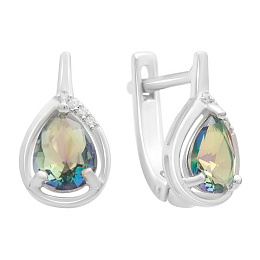 Серебряные серьги с мистик топазом 1.61ct, фианитами