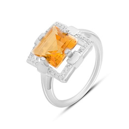 Срібна каблучка із золотим кварцом 4.735ct, фіанітами