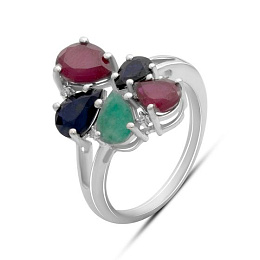 Серебряное кольцо с сапфиром 1.917ct, изумрудом, рубином