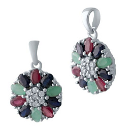 Серебряная подвеска с сапфиром 3.278ct, изумрудом, рубином
