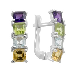 Silver earrings with amethyst 3.007ct, citrine, chrysolite