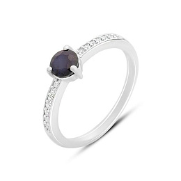 Серебряное кольцо с сапфиром 0.892ct, фианитами
