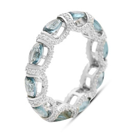 Срібна каблучка з топазом Лондон Блю 4.845ct, фіанітами
